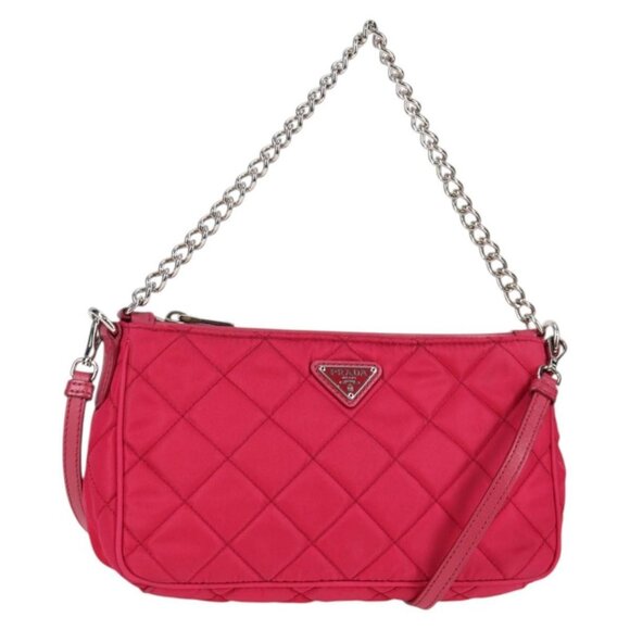 PRADA Chain Hand Bag Nylon 2way Pink Silver Auth 135510V - Picture 1 of 16